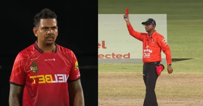 WATCH: Sunil Narine becomes first victim of red-card rule in CPL 2023; sent off field after TKR’s slow-over rate violation