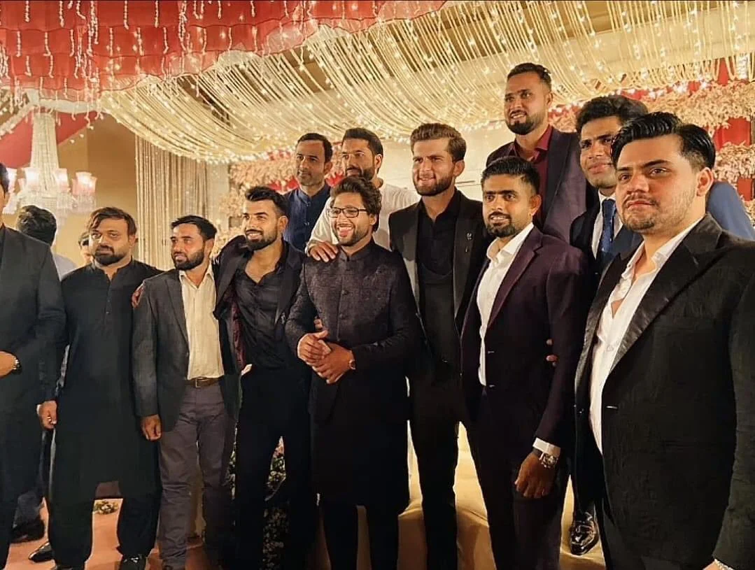 Shaheen Afridi with his teammates at his walima ceremony