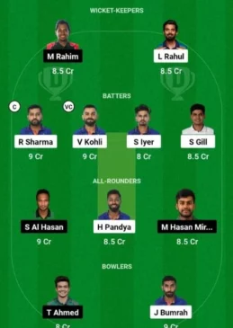 India vs Bangladesh, Dream11 Team