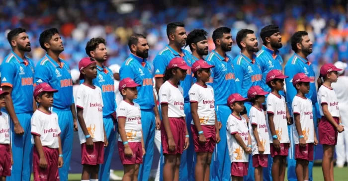 Indian cricket team during national anthem