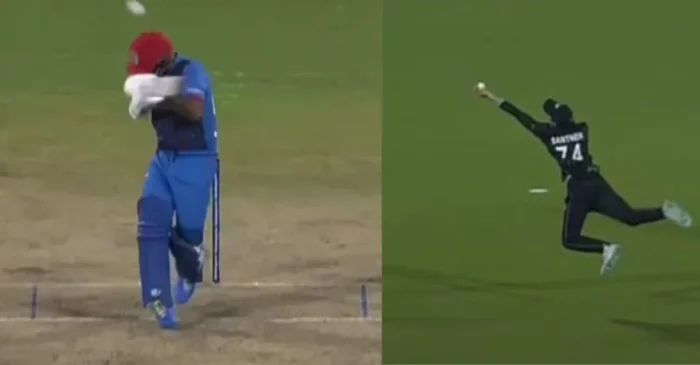 World Cup 2023, NZ vs AFG [WATCH]: Mitchell Santner takes a jaw-dropping catch to dismiss Hashmatullah Shahidi