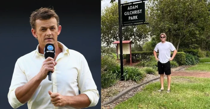 Adam Gilchrist shares son Harry’s cheeky act beneath his father’s name signboard