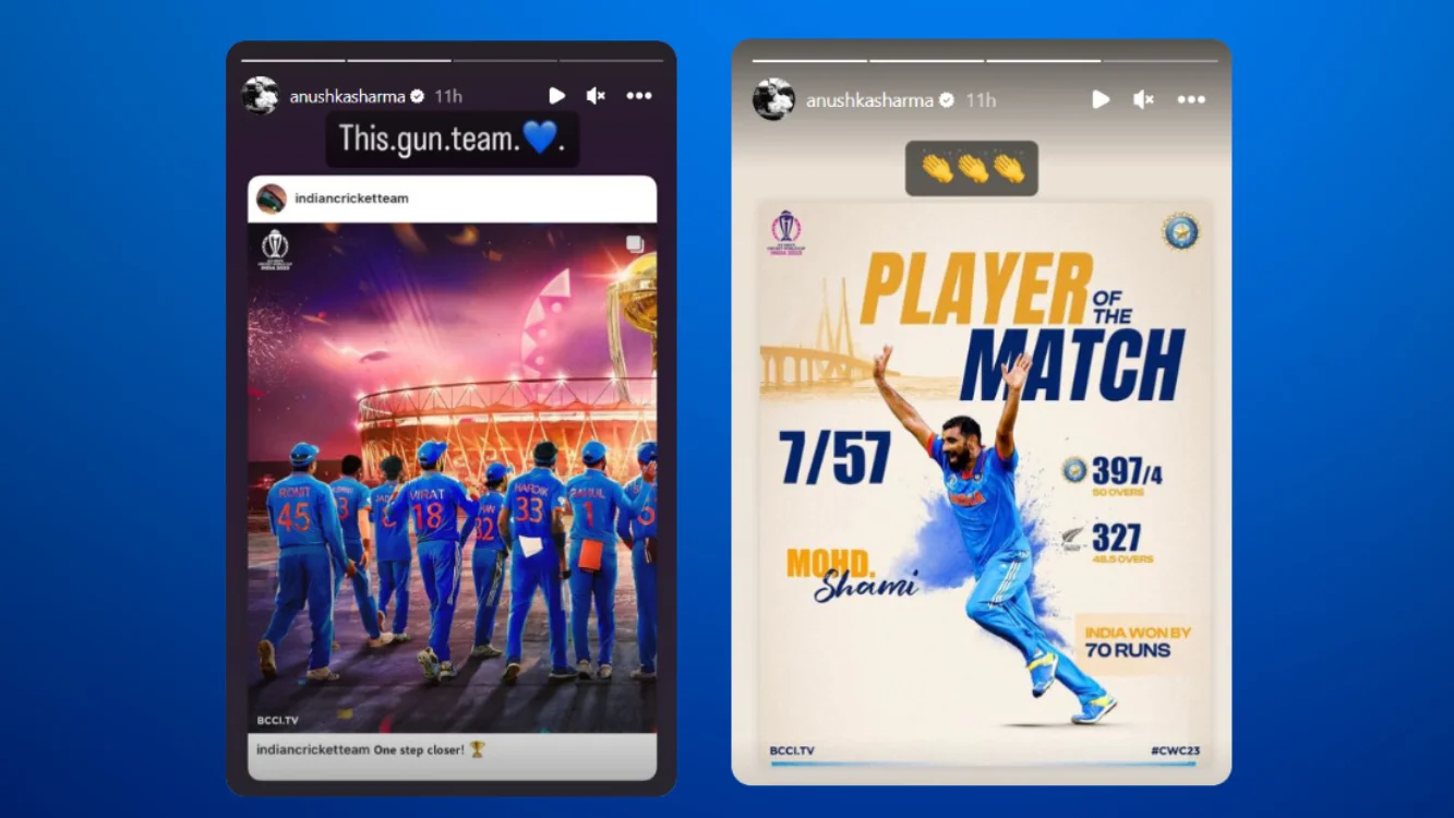 Anushka Sharma's Instagram stories for Team India and Mohammed Shami