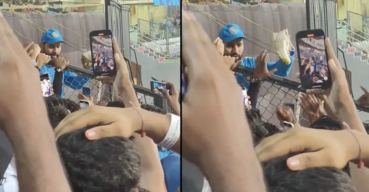 Rohit Sharma gifts his shoes to a young cricket fan