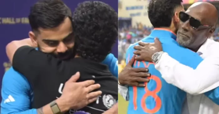 WATCH: Virat Kohli receives a warm hug from cricket legends after scoring his historic 50th ODI century – ODI World Cup 2023
