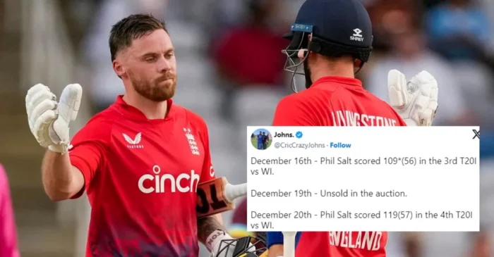Twitter reactions: Phil Salt’s breathtaking century helps England register series-levelling win over West Indies in 4th T20I