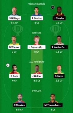 DUB vs SJH Dream11 Team