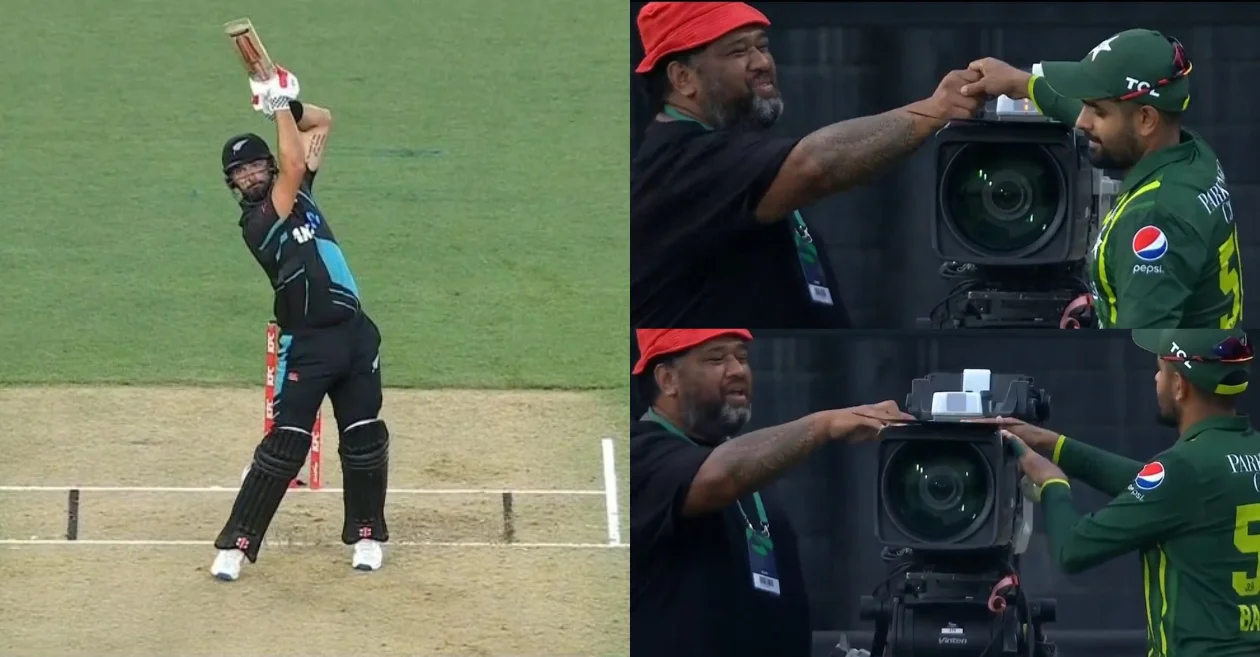 NZ vs PAK [WATCH]: Daryl Mitchell’s six hits the camera at long-off; Babar Azam comes up with a priceless reaction