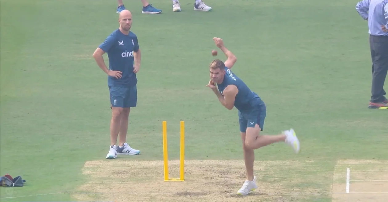 James Anderson bowls left-arm spin at nets