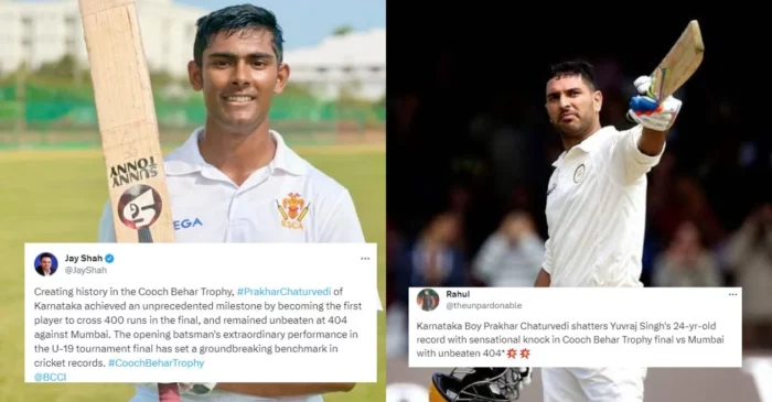 Twitter erupts as Prakhar Chaturvedi shatters Yuvraj Singh’s 24-year-old record in the Cooch Behar Trophy Final 2023-24