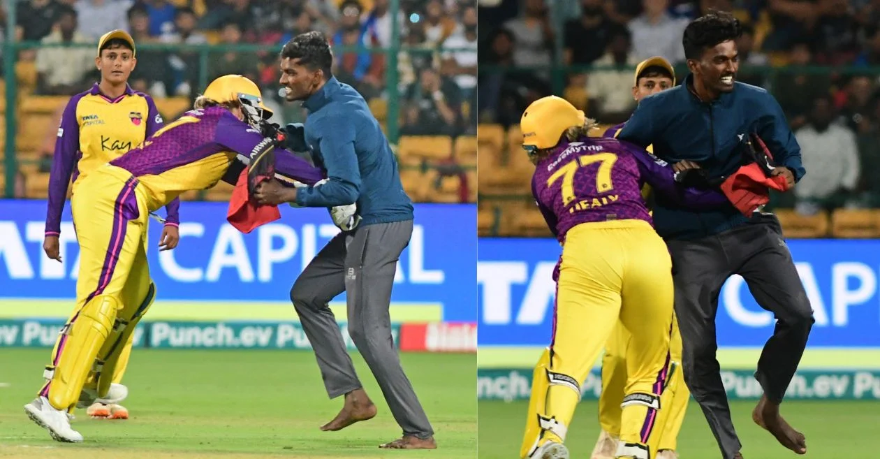 WPL 2024: Alyssa Healy takes down a pitch invader during Mumbai Indians vs UP Warriorz clash
