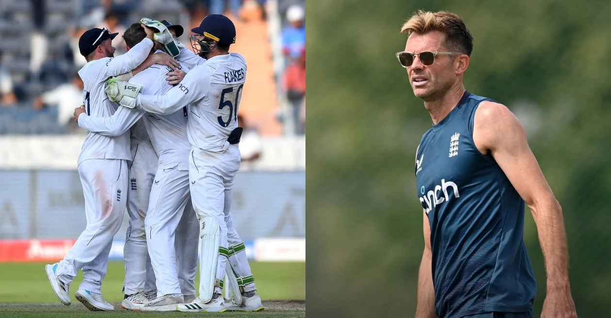England players celebrating and James Anderson