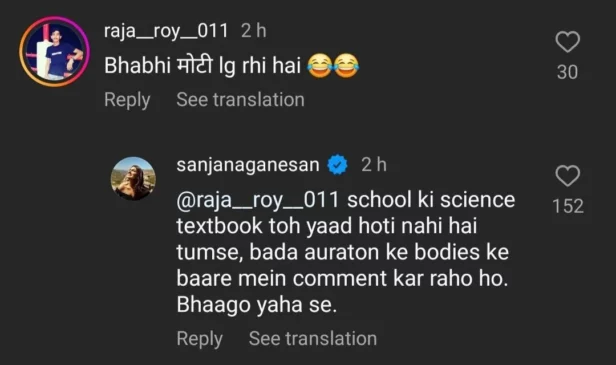 Sanjana's reply to the user