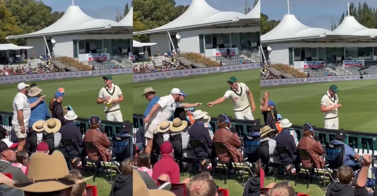 Josh Hazlewood gets a sandpaper to sign during NZ vs AUS 2nd Test