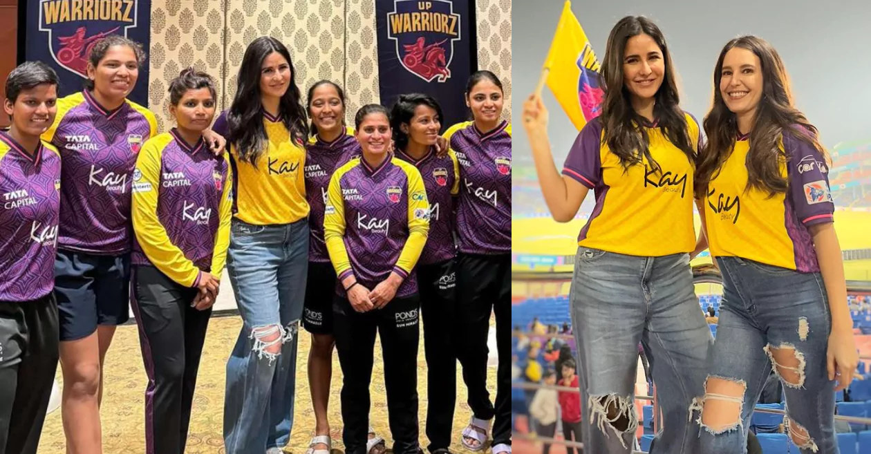 Bollywood actress Katrina Kaif enjoys WPL match with sister Isabella; poses with UP Warriors team