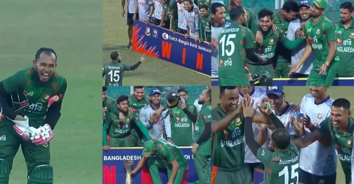 WATCH: Mushfiqur Rahim teases Angelo Mathews with ‘broken helmet’ gesture after Bangladesh’s victory in the ODI series over Sri Lanka