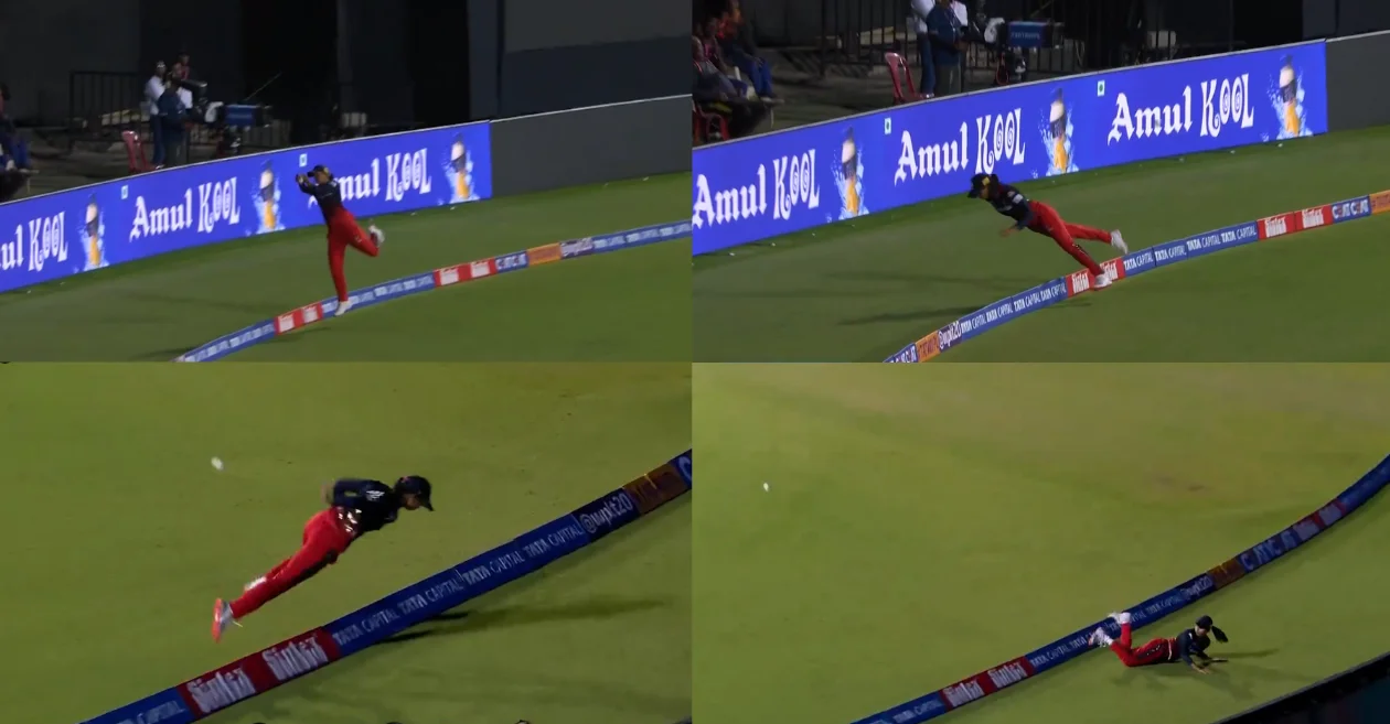 WPL 2024 [WATCH]: Shreyanka Patil goes the aerial route to pull off a sensational save at boundary rope during RCB vs MI clash