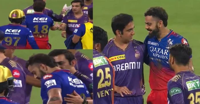 WATCH: Virat Kohli, Gautam Gambhir shake hands and hug each other during RCB vs KKR clash | IPL 2024