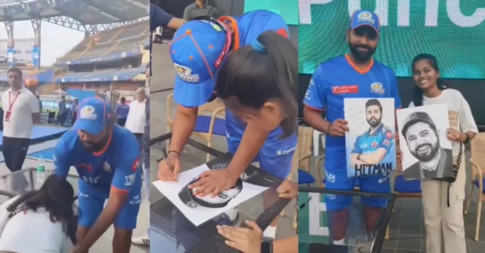 IPL 2024 [WATCH]: A female fan meets Rohit Sharma at Wankhede Stadium; touches feet of the former MI skipper
