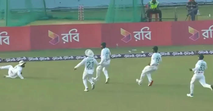 BAN vs SL [WATCH]: Five Bangladesh fielders run after the ball; fans come up with hilarious reactions