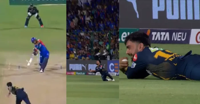 [WATCH]: Rashid Khan takes a spectacular catch to dismiss Shai Hope in DC vs GT clash at IPL 2024