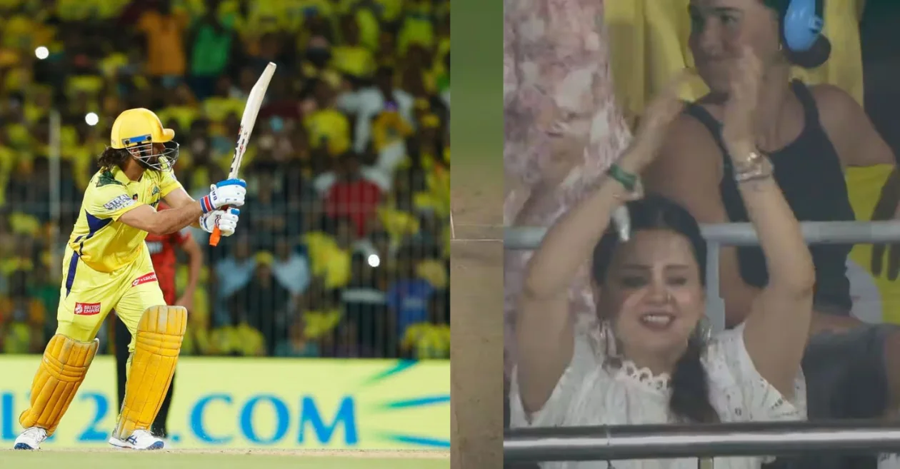 IPL 2024 [WATCH]: MS Dhoni’s first ball boundary against SRH exhilarates Sakshi Dhoni