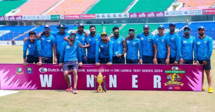 BAN vs SL [Watch]: Sri Lanka troll Bangladesh after Test series win; receive winning trophy in practice kits