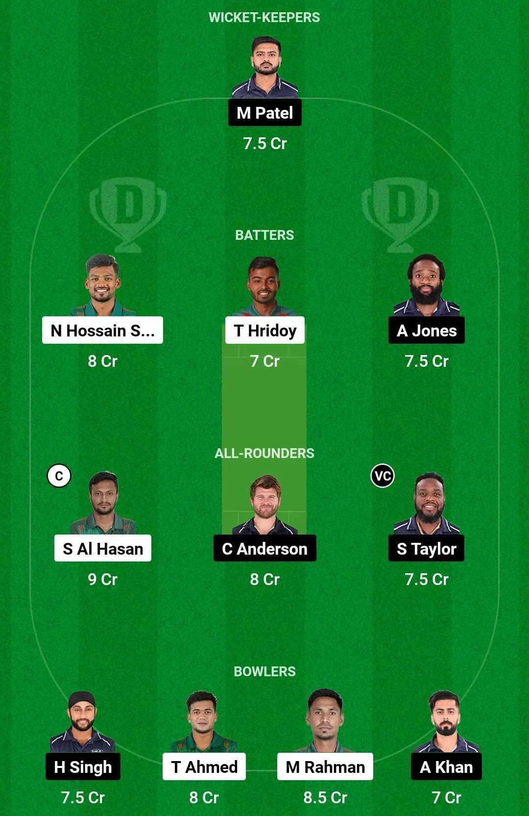 BAN vs USA Fantasy Team (screengrab Dream 11)