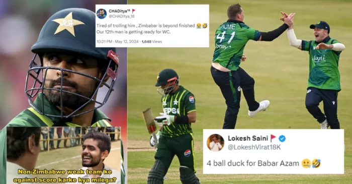 Fans brutally troll Babar Azam after his 4-ball duck in the second T20I against Ireland