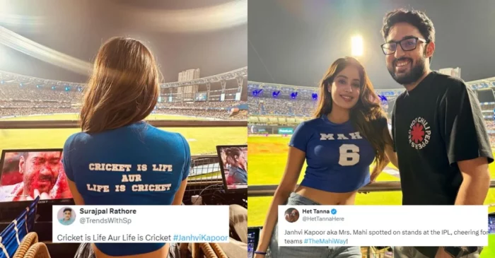 IPL 2024: Fans thrilled to see Janhvi Kapoor sporting a ‘Mahi’ jersey at the MI vs KKR match