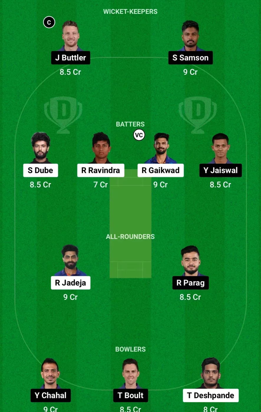 CSK vs RR Fantasy Team (screengrab Dream 11)