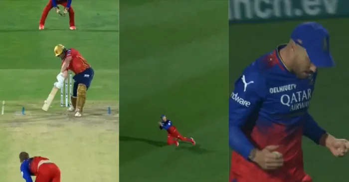 IPL 2024 [WATCH]: Faf du Plessis’ aggressive celebration after taking a diving catch to dismiss Jonny Bairstow during the PBKS vs RCB game