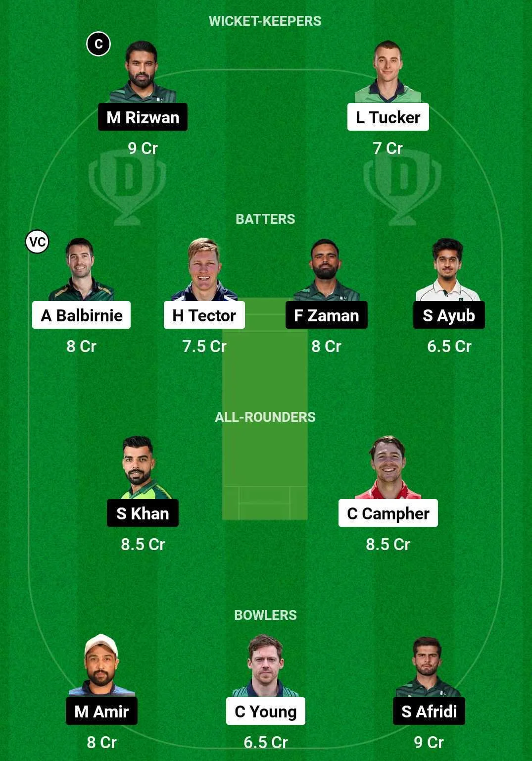 IRE vs PAK Fantasy Team Prediction (screengrab Dream 11)