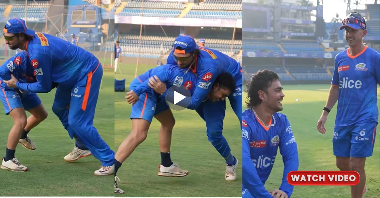 IPL 2024 [WATCH]: Ishan Kishan and Tim David’s Hilarious Wrestling Showdown Before MI vs LSG Match