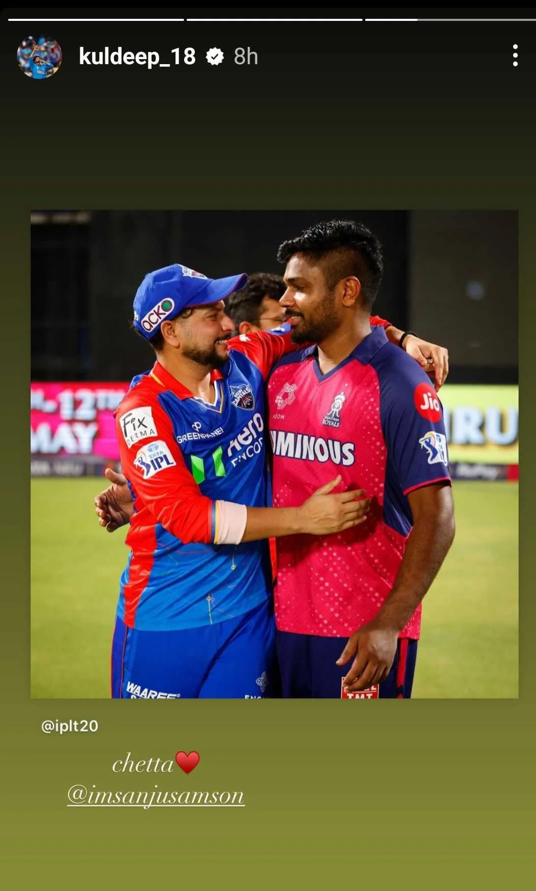 Kuldeep Yadav's story for Sanju Samson