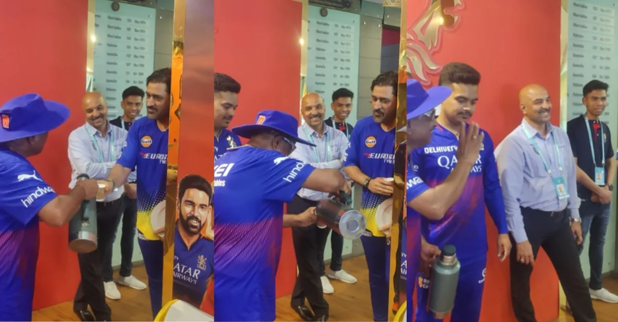 IPL 2024 [WATCH]: RCB warmly greets CSK veteran MS Dhoni with a cup of tea in their dressing room