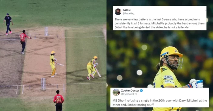 Fans slam MS Dhoni for refusing Daryl Mitchell a clear single to retain strike during CSK vs PBKS clash | IPL 2024