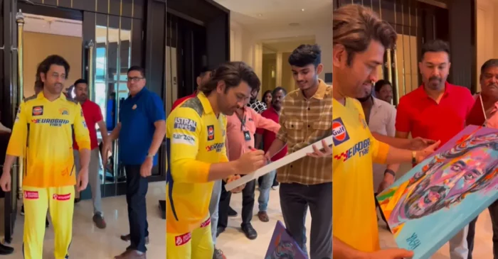 IPL 2024 [WATCH]: MS Dhoni signs a portrait crafted by fan ahead of GT vs CSK clash