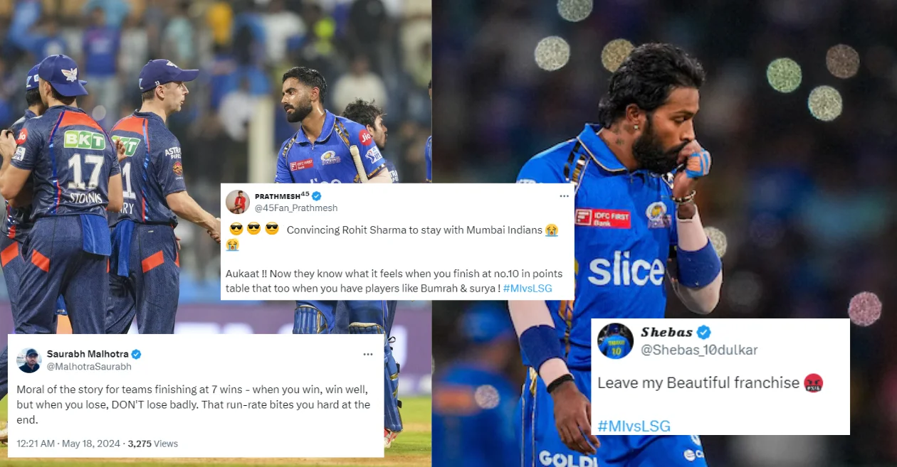 IPL 2024: Fans react as MI finish last in the points table following their defeat against LSG