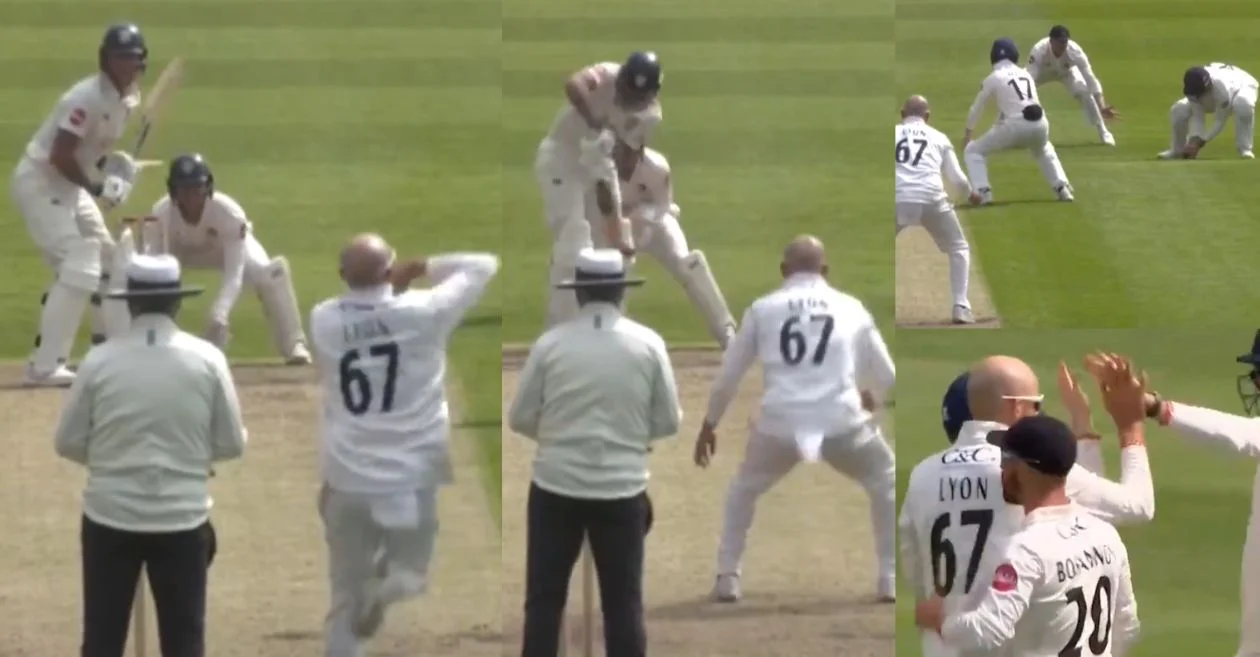 WATCH: Nathan Lyon takes just 8 balls to get rid of Ben Stokes in County Championship Division One 2024