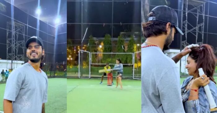 IPL 2024 [WATCH]: Saachi Marwah hits pull shot on Nitish Rana’s ball in a jovial face-off