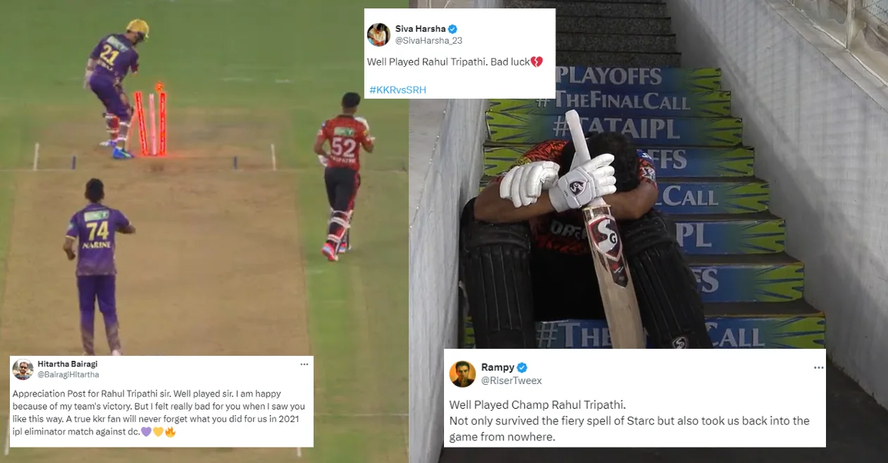 IPL 2024: Fans express sympathy with Rahul Tripathi following his unfortunate run-out in KKR vs SRH match