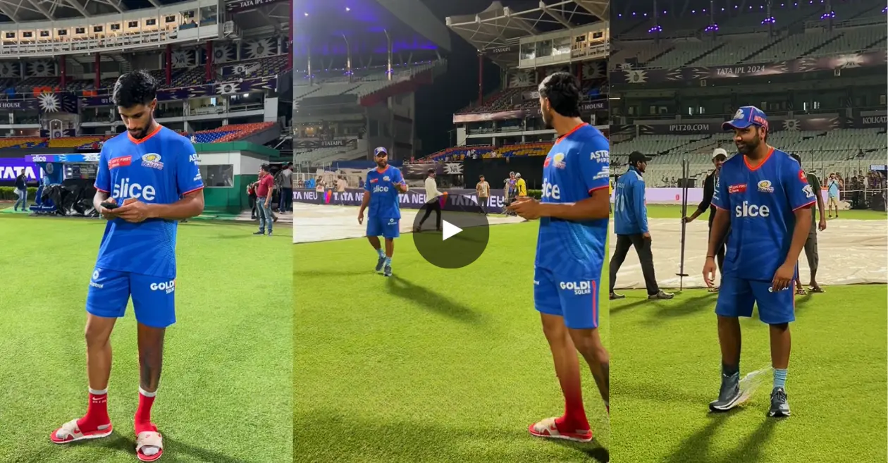 Video: Rohit Sharma playfully teases Tilak Verma with “Garden mein aya hai Kya” before KKR vs MI match in IPL 2024