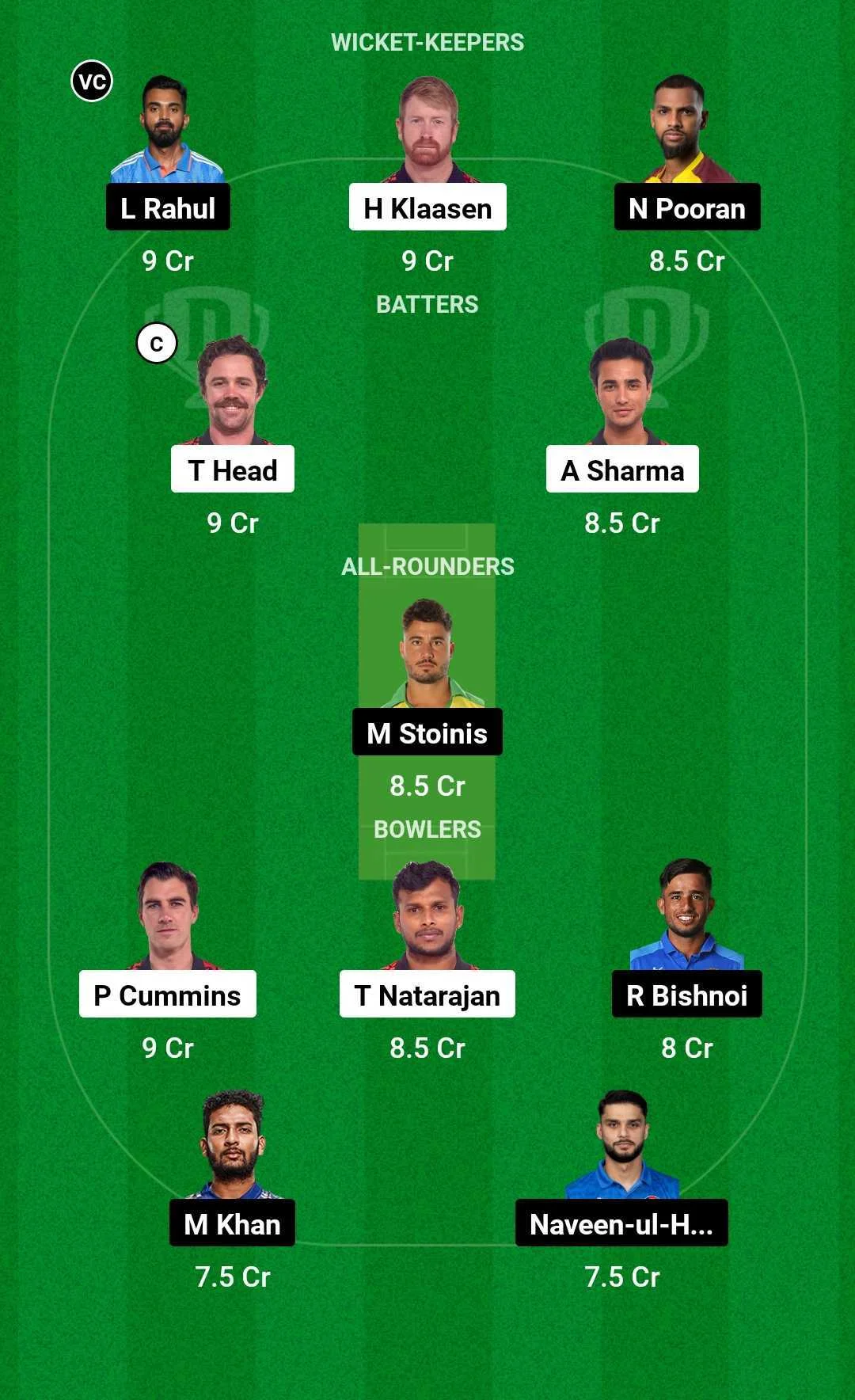 SRH vs LSG Fantasy Team (screengrab Dream 11)