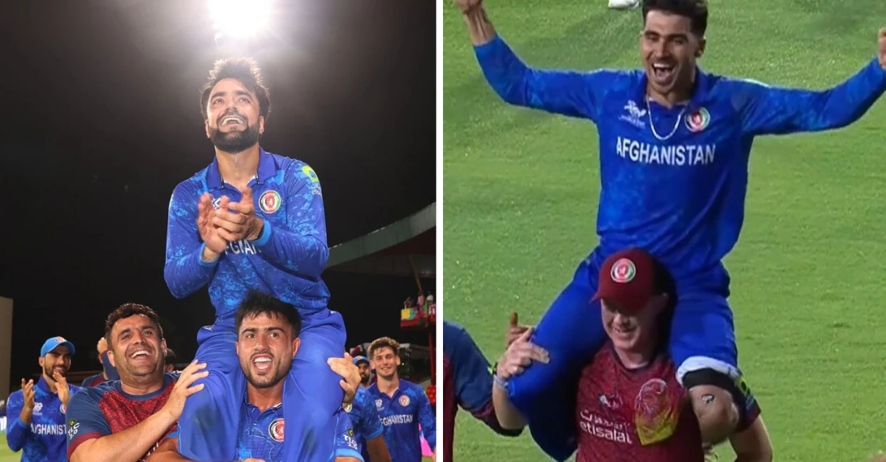 WATCH: Afghanistan players lift Rashid Khan, coach Jonathan Trott carry Rahmanullah Gurbaz on shoulders after reaching the semifinals