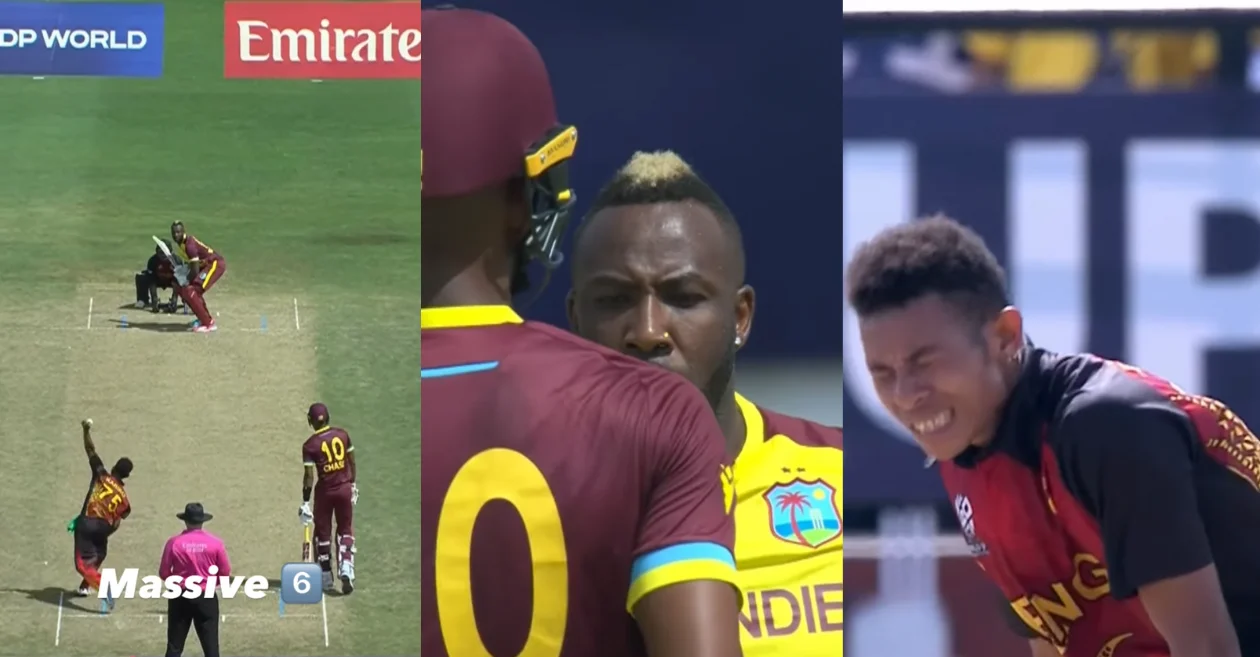 WATCH: Andre Russell hits a massive six off John Kariko during West Indies’ nervy win over PNG in T20 World Cup 2024