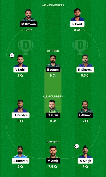 IND vs PAK Dream11 Team for today's match (June 9)