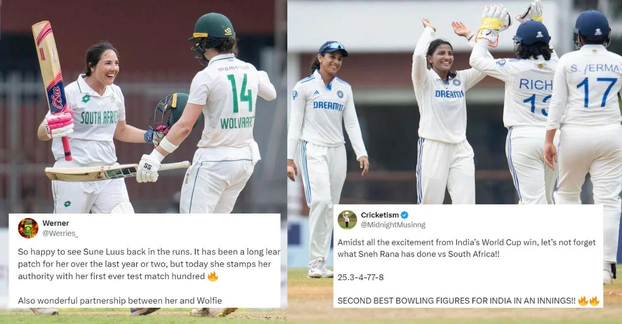 Netizens react as Laura Wolvaardt, Suné Luus lead South Africa’s resurgence after Sneh Rana’s exceptional bowling on Day 3 of One-off Test
