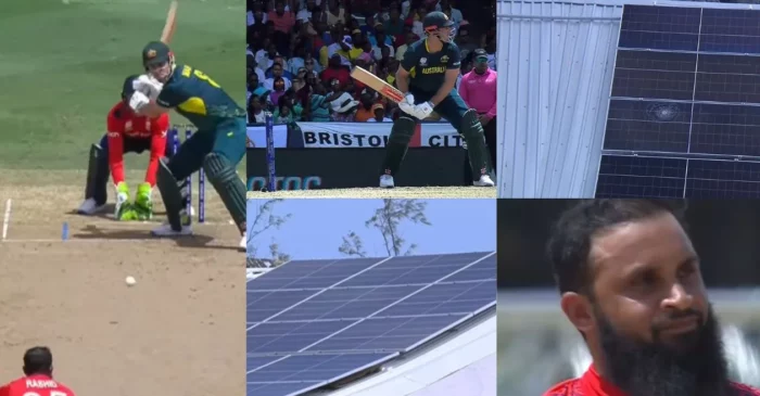 WATCH: Mitchell Marsh’s massive six off Adil Rashid damages a solar panel during AUS vs ENG game | T20 World Cup 2024