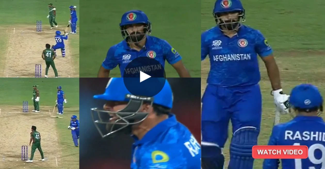 WATCH Rashid Khan angrily throws bat at Karim Janat for refusing to